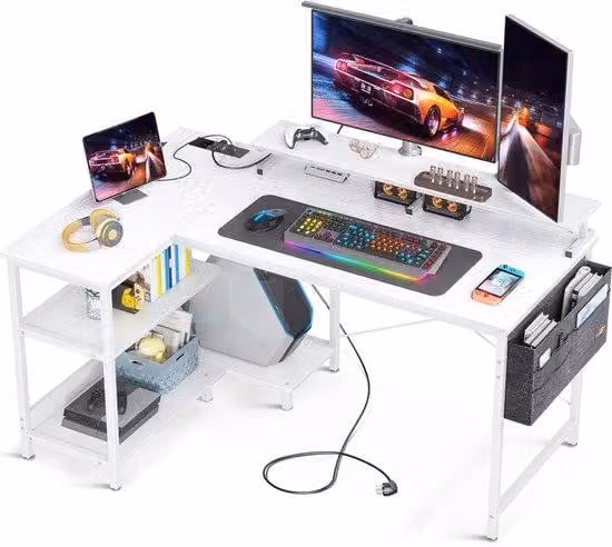 Scrivania multifunzionale bianca con porta di ricarica USB