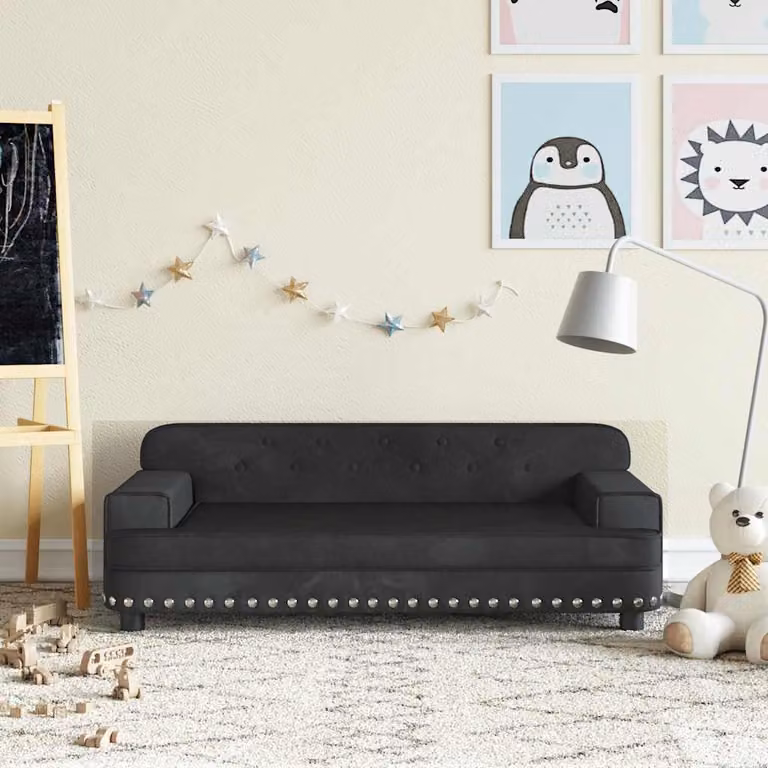 vidaXL Divano per Bambini in Velluto Nero L: 90 cm, P: 53 cm, H: 30 cm
