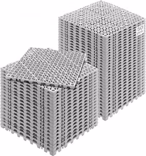 Set di 50 piastrelle traforate VEVOR in PVC grigio per pavimentazione antiscivolo a drenaggio rapido, L/P/H: 30 x 30 x 1,5 cm