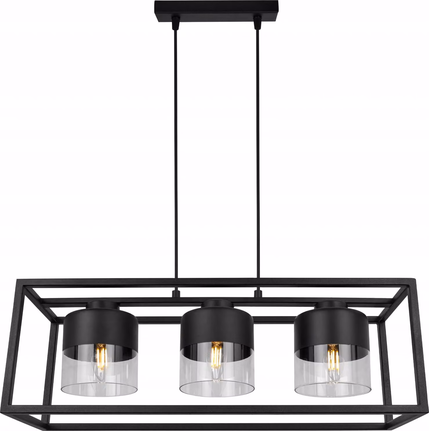 Lampada a sospensione Roma Cage - Lampada da soffitto per soggiorno, camera da letto e sala da pranzo - Lampada a sospensione in metallo e vetro - E27 - 3 lampadine