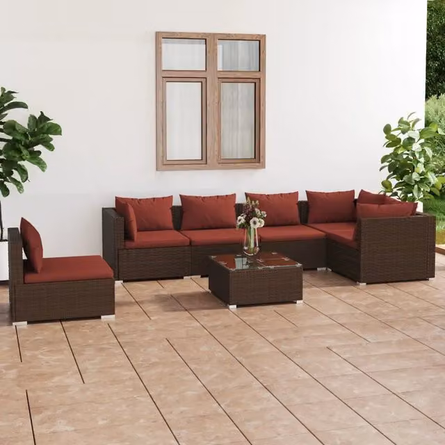 Set Divani da Giardino 7 pz con Cuscini in Polyrattan Marrone 3102331