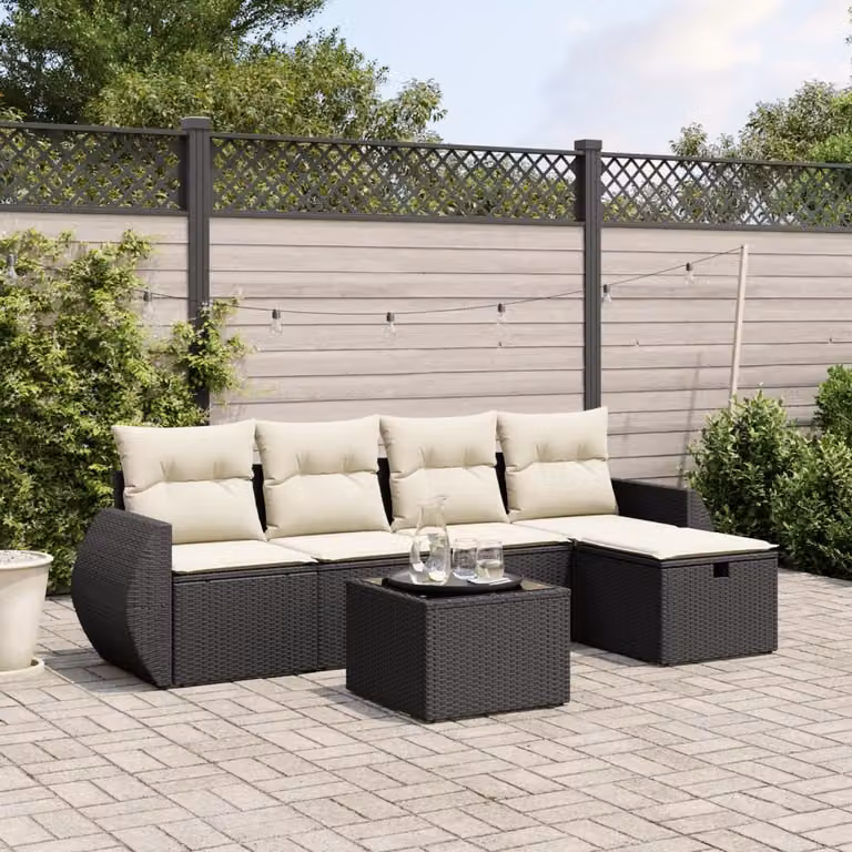Set Divano da Giardino L-Shape vidaXL 6 pz con Cuscini Nero e Polyrattan