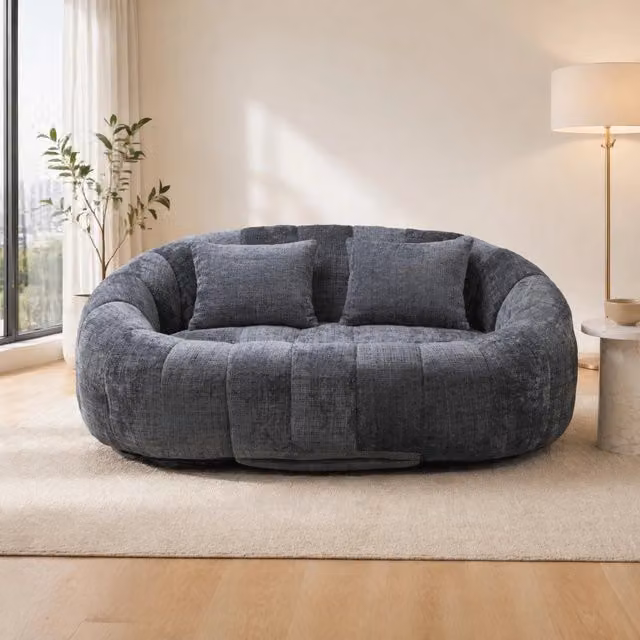 Divano a sacco 2 posti in ciniglia grigia 150x95x63 cm; imbottitura in schiuma