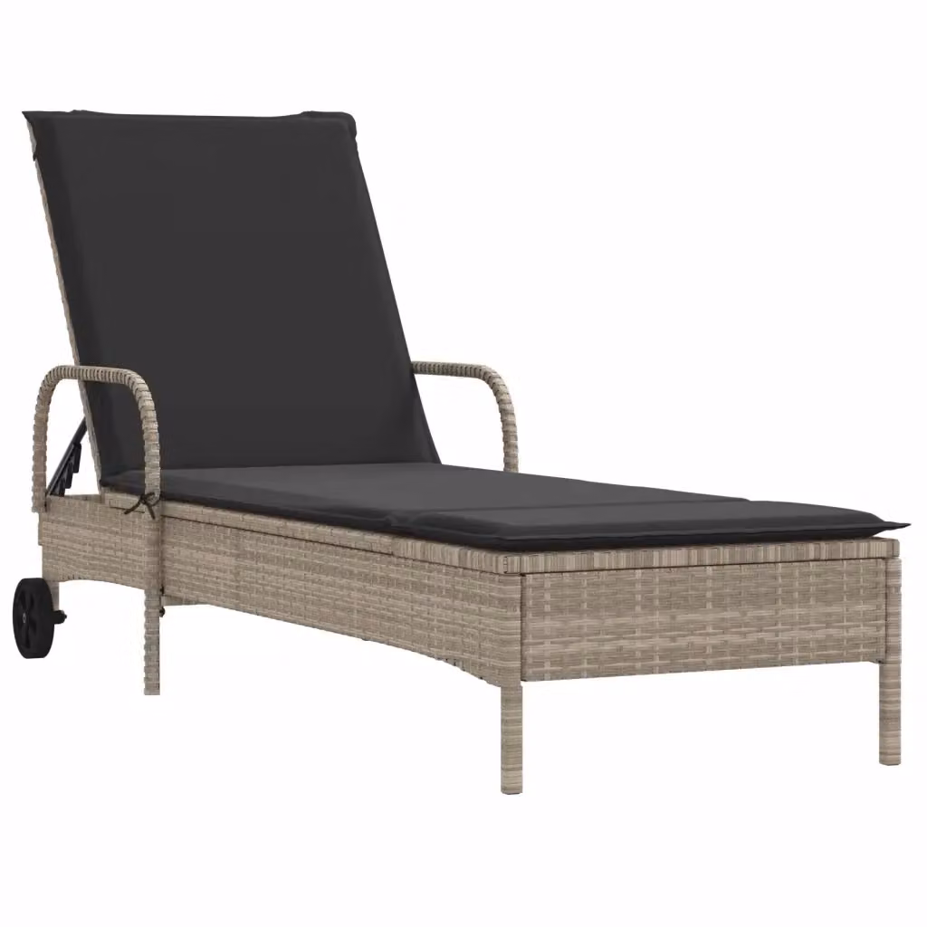 Lettino prendisole con ruote e cuscino vidaXL in polyrattan grigio con poggiatesta regolabile – 2