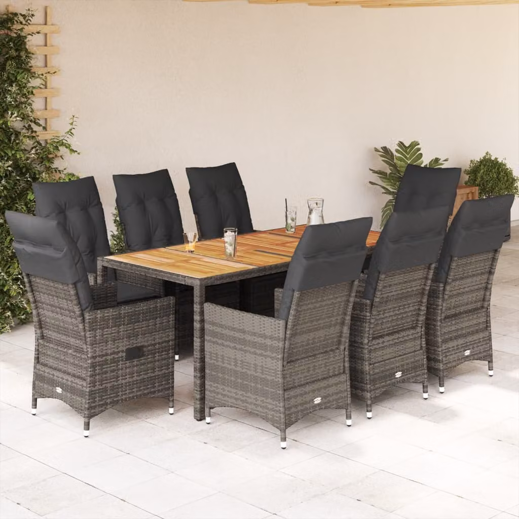 Maison Exclusive - Set da pranzo da giardino 9 pezzi con cuscini in polyrattan grigio
