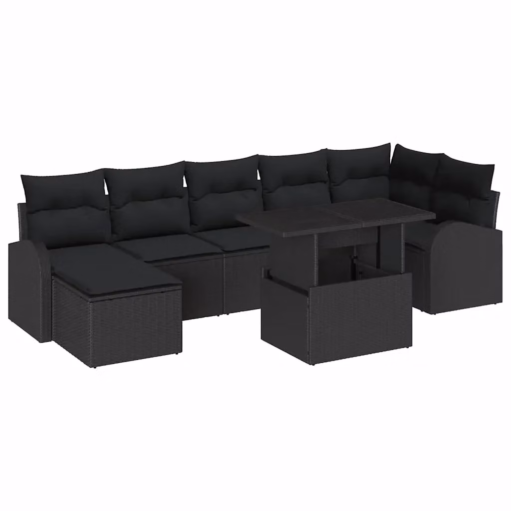 Set Divano da Giardino vidaXL 8 Pezzi Nero con Cuscini e Tavolino in Metallo e Polyrattan – 2