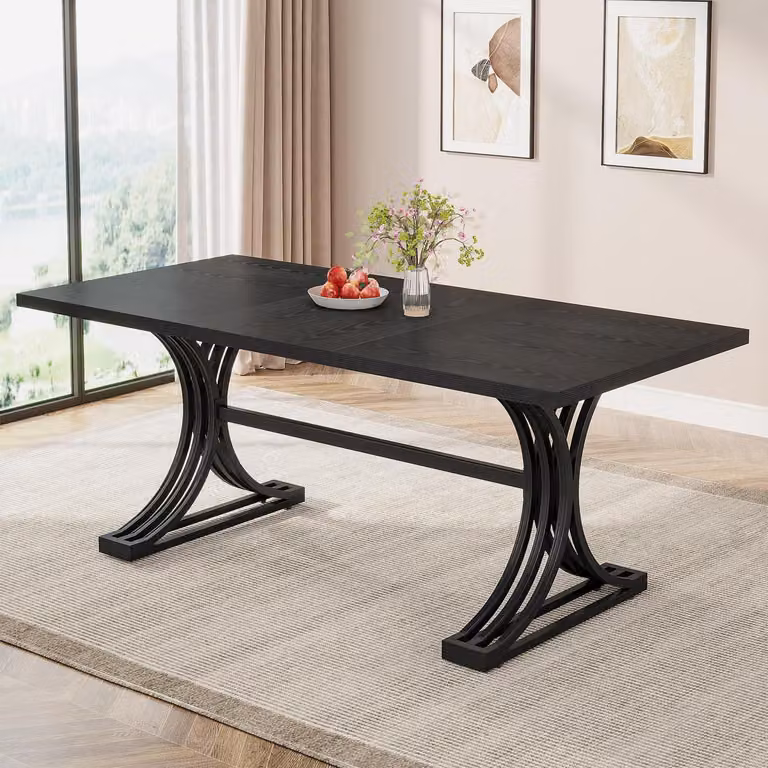 Tavolo da pranzo moderno, dimensioni 160 x 80 cm, colore nero, adatto per 4-6 persone, struttura in metallo, piano liscio