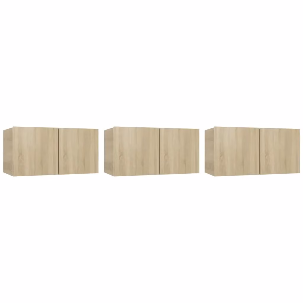 Set di 3 mobili porta TV pensili vidaXL in legno rovere color beige per soggiorno, L/P/H: 60 x 30 x 30 cm – 2