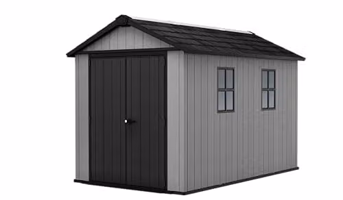 Keter Casetta da Giardino Newton 7511/1175, Effetto Legno Naturale, Porte e Finestre Orientabili, Grigia, 6,5 m², 230x350x246H cm