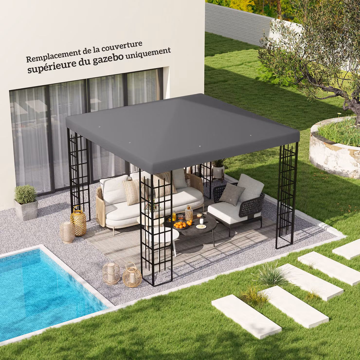 Telo di ricambio per gazebo Outsunny grigio scuro con protezione solare UPF30+ e fori di drenaggio, 3 x 3 m – 2