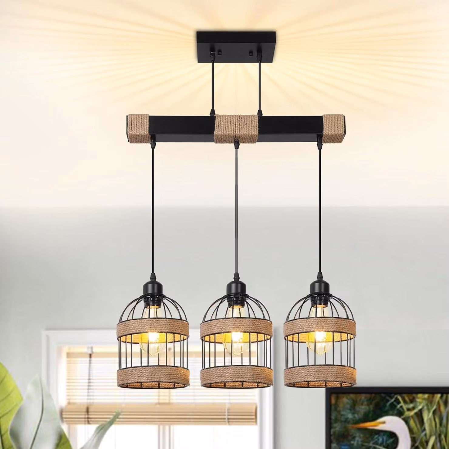 Lampada a sospensione 3 fiamme paralume in metallo nero lampada a sospensione E27 altezza regolabile luce a sospensione per sala da pranzo, cucina, bar