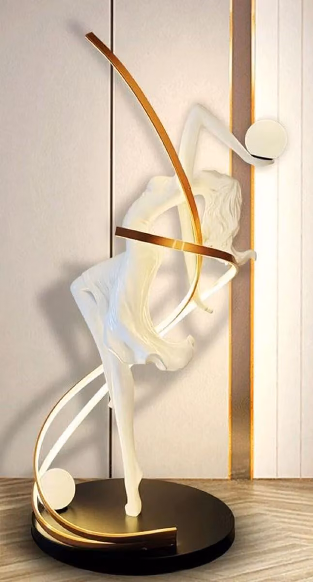 Casa Padrino Luxury Floor Lamp Dancer Bianco / Ottone / Nero H. 179 cm - Lampada da terra in resina LED - Lampade da terra - Illuminazione - Mobili - Arredamento