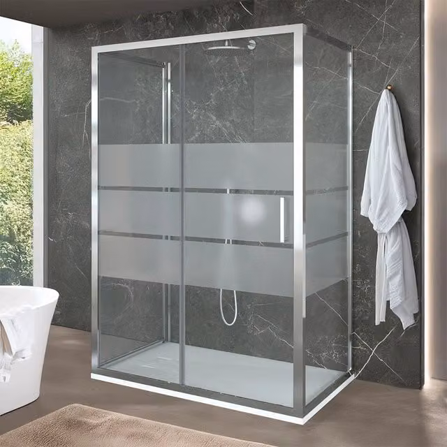 Box doccia angolare rettangolare Ted con porta scorrevole in vetro trasparente serigrafato L: 150 cm, P: 70 cm, H: 200 cm – 1
