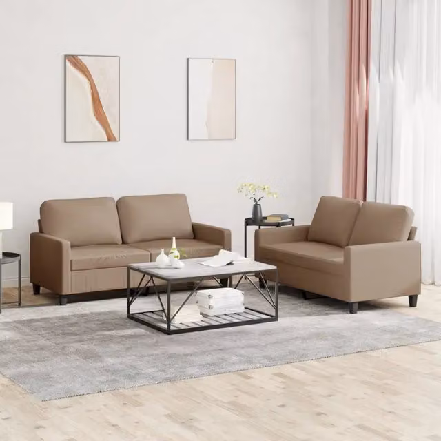Set di 2 divani moderni vidaXL in similpelle beige con cuscini inclusi – 1