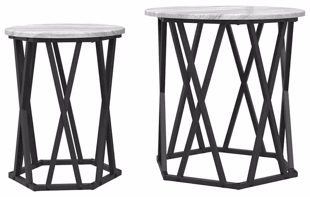 Set di 2 tavolini rotondi, diametro 50 cm, colore grigio