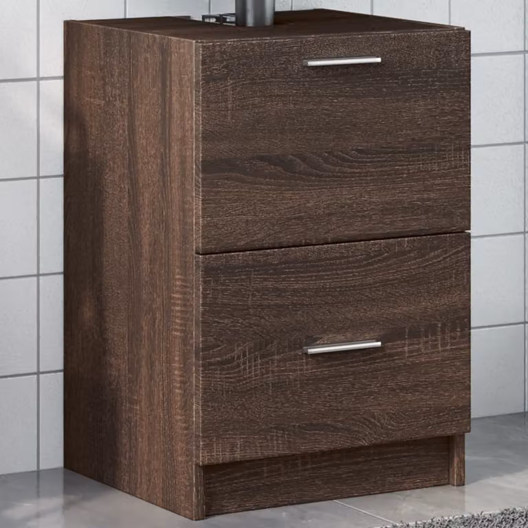 Mobile Lavabo Moderno vidaXL in Rovere Marrone con Cassetti e Ante, L 40 cm x P 37 cm x H 59 cm