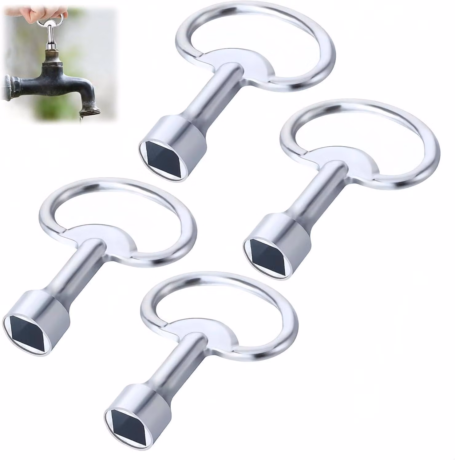 Set di chiavi a quadro da 8 mm, composto da 4 pezzi, con moschettone, per applicazioni tecniche