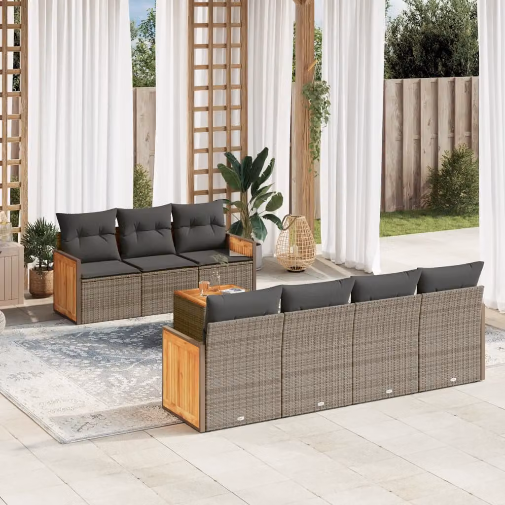 vidaXL Set Divano da Giardino 8 pz in Polyrattan Grigio con Cuscini e Tavolino da Caffè – 1