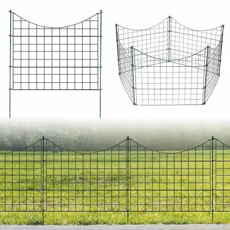 Recinzione per stagno Ikodm, set da 5 pezzi, verde, in metallo, recinzione a pannelli per giardino e animali, a forma concava