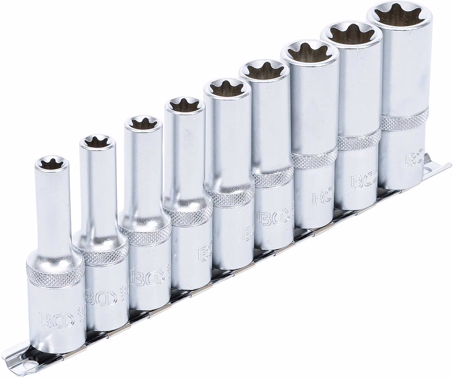 Set di chiavi a bussola BGS con profilo E, attacco quadro profondo 12,5 mm (1/2") SW E10 - E24 9 pezzi - 2026