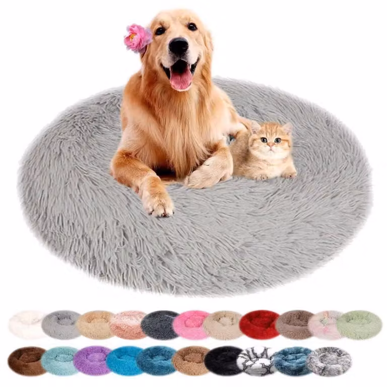 Cuccia per cani, forma rotonda, in peluche, lavabile, antiscivolo, color grigio chiaro, diametro 90 cm
