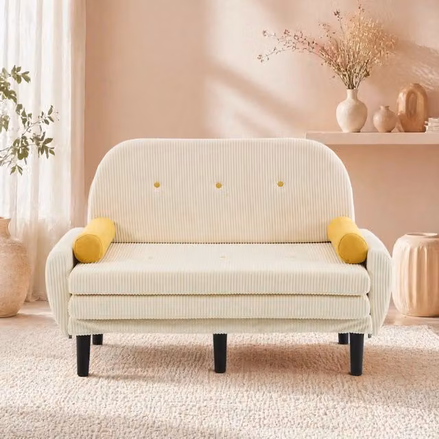 Divano 2 posti 133,5x77x85 cm avorio – convertibile, schienale regolabile, velluto a coste
