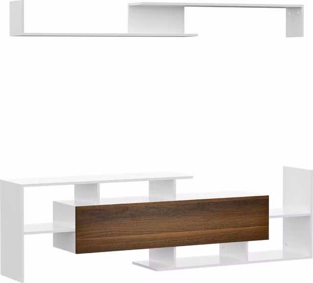 Mobile TV Moderno HOMCOM con Mensola a Muro, Ripiani Aperti e Armadietto Chiuso in MDF, Bianco e Marrone per Salotto e Camera da Letto