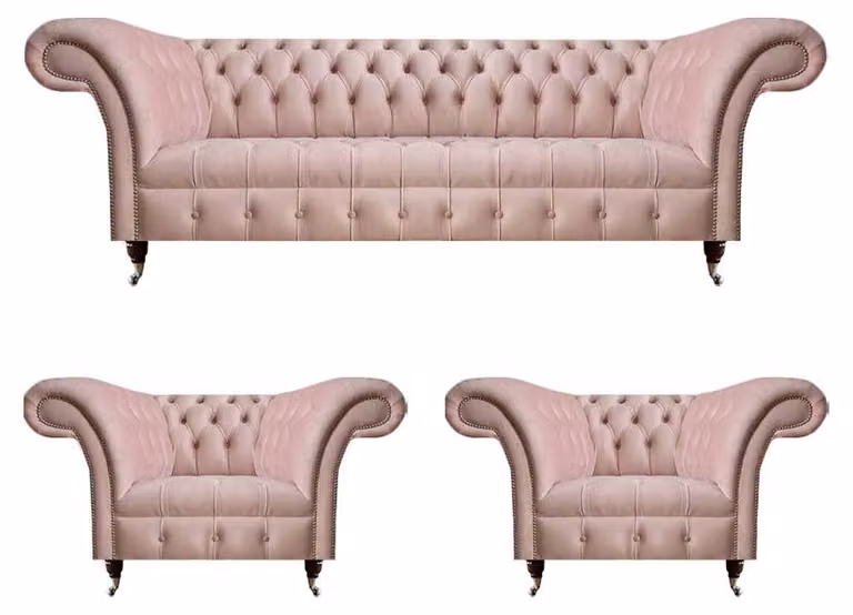 Wohnzimmer Rosa Chesterfield Garnitur 2x Lehnsessel Designer Textil 3-er