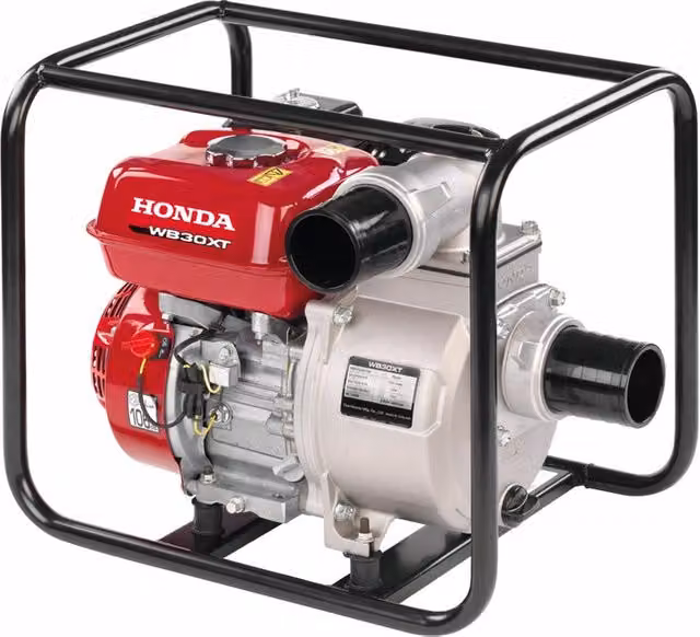 Elettropompa Honda WB30 a benzina con motore a 4 tempi da 4.9 CV, portata 66000 l/h e mandata massima 23 m, colore rosso