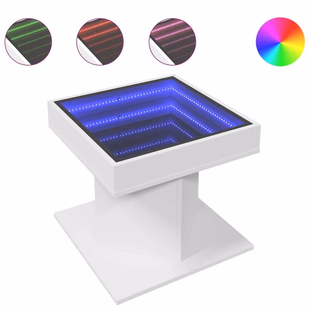 Tavolino Salotto con LED Bianco 50x50x45 cm Legno Multistrato