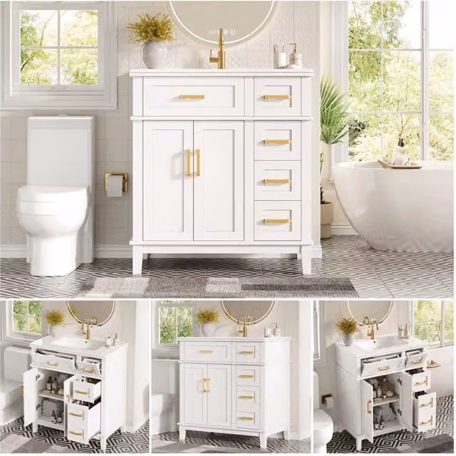 Mobile Bagno con Lavabo in Ceramica ¨C MINIMAL ¨C Cassetti, Soft-Close, Bianco