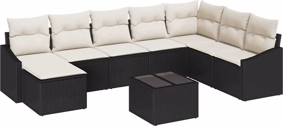 Set di divani con cuscino 9 pcs Nero polyrattan