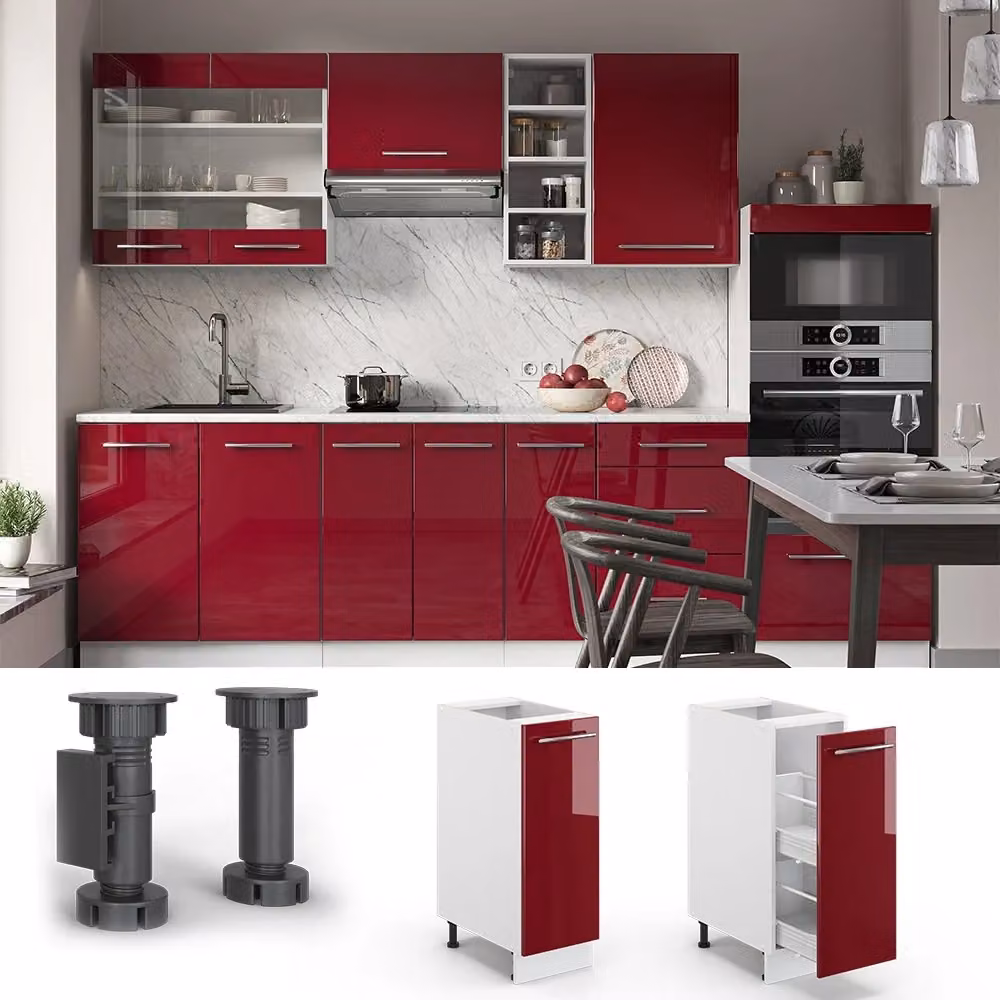 Armadio dispensa da cucina Vicco Fame-Line bordeaux lucido e bianco con ripiani interni e portabottiglie L: 30 cm, H: 82 cm, P: 51,6 cm – 2