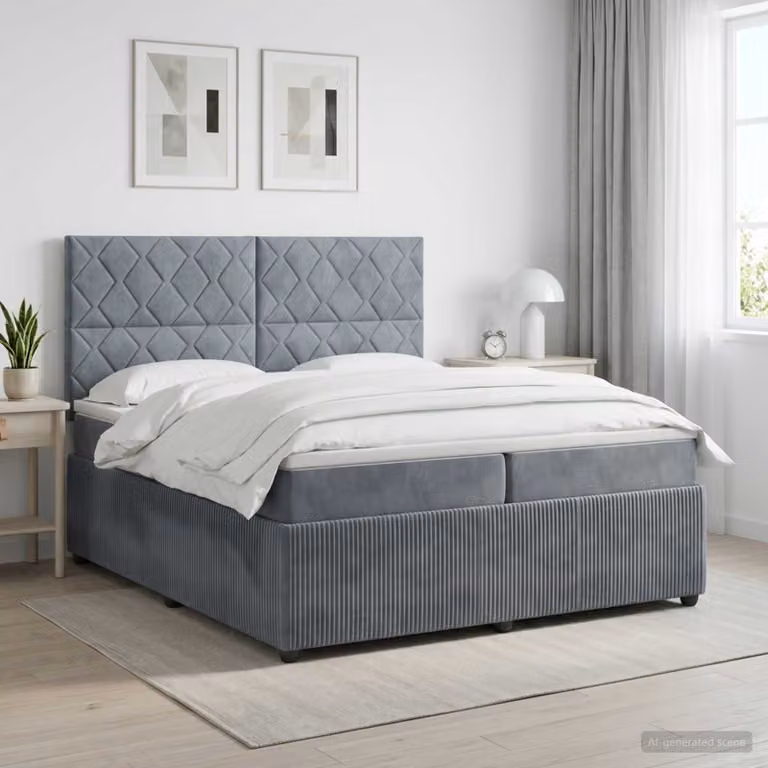 Letto box spring con materasso vidaXL in tessuto grigio e bianco con molle a tasche L/P: 200 x 200 cm