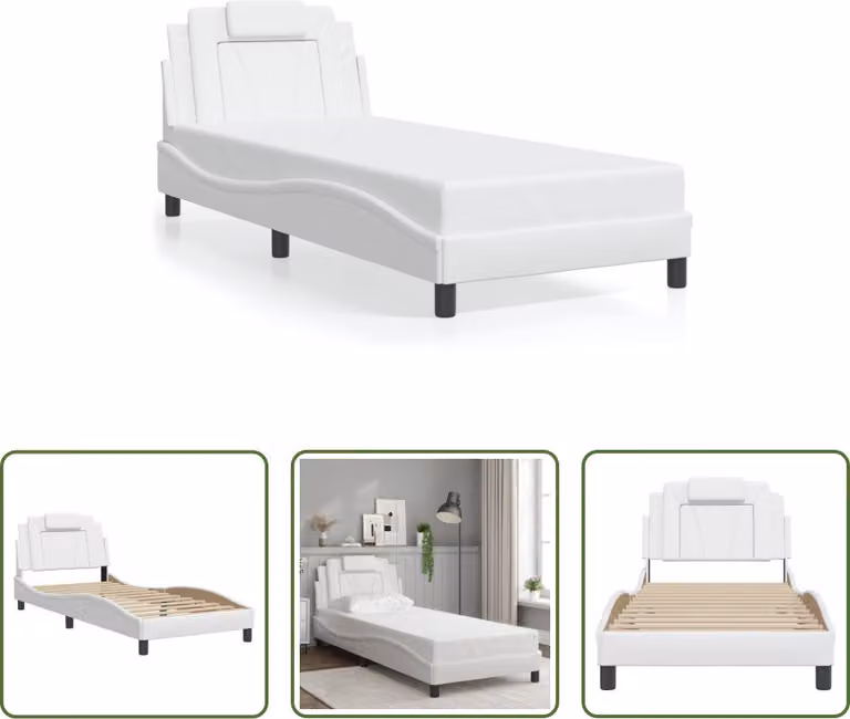 The Living Store Struttura letto con testiera bianca 90x190 cm in ecopelle