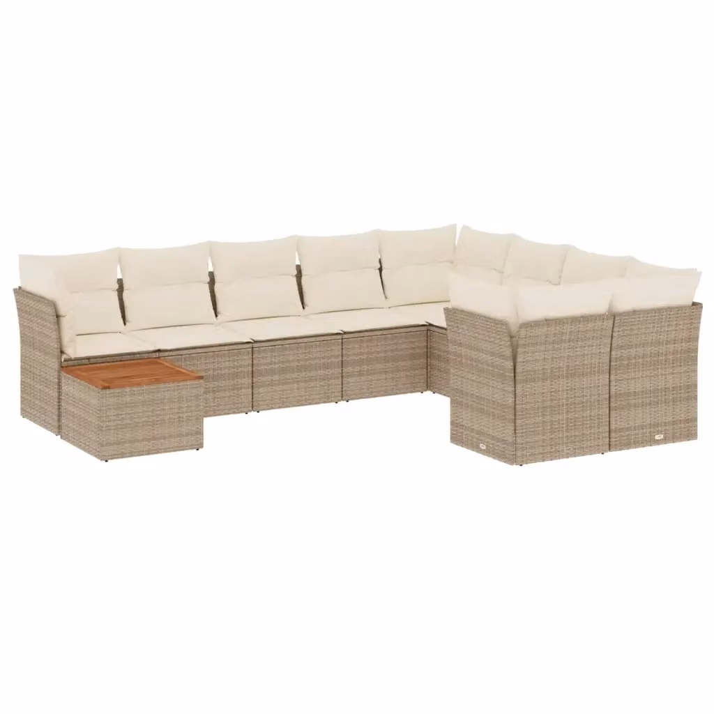 vidaXL Set Divano da Giardino 10 pz in Polyrattan con Cuscini Beige e Tavolino da Esterno – 2
