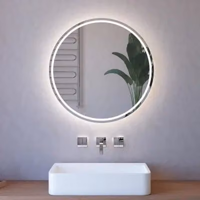Specchio tondo da parete INBAGNO con retroilluminazione LED e telaio nero, Diametro: 85 cm