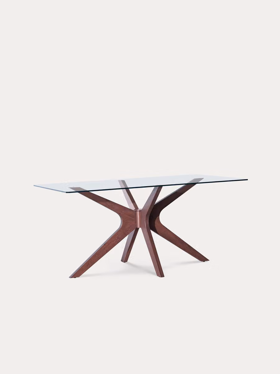 Moore Tavolo da pranzo rettangolare Kenay Home con piano in vetro trasparente e legno di quercia naturale, L: 160 cm, H: 74,5 cm – 2