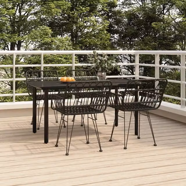 Set da Pranzo da Giardino 5 pz Nero in Polyrattan 3157869