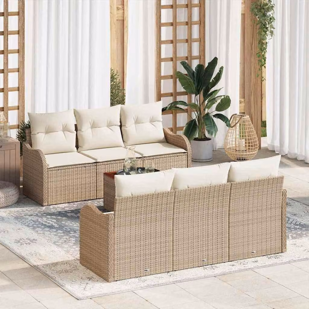 Maison Exclusive - Set da giardino composto da 7 pezzi. Divano e poltrone in rattan sintetico beige e crema