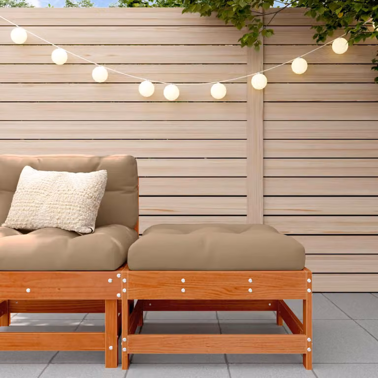 vidaXL Poggiapiedi da giardino in legno di pino con cuscini beige e struttura marrone