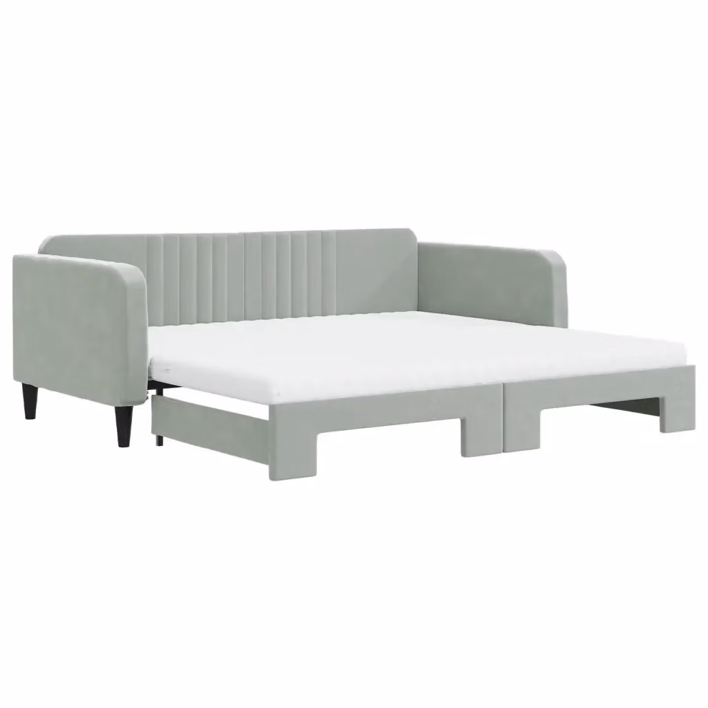 Divano Letto Estraibile vidaXL in Velluto Grigio con Cassetto con Materasso 100x200 cm – 2