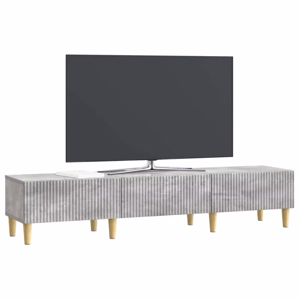 Mobile TV moderno con cassetto e compartimenti media, colore grigio cemento, L: 147 cm, P: 34,5 cm, H: 30 cm – 2