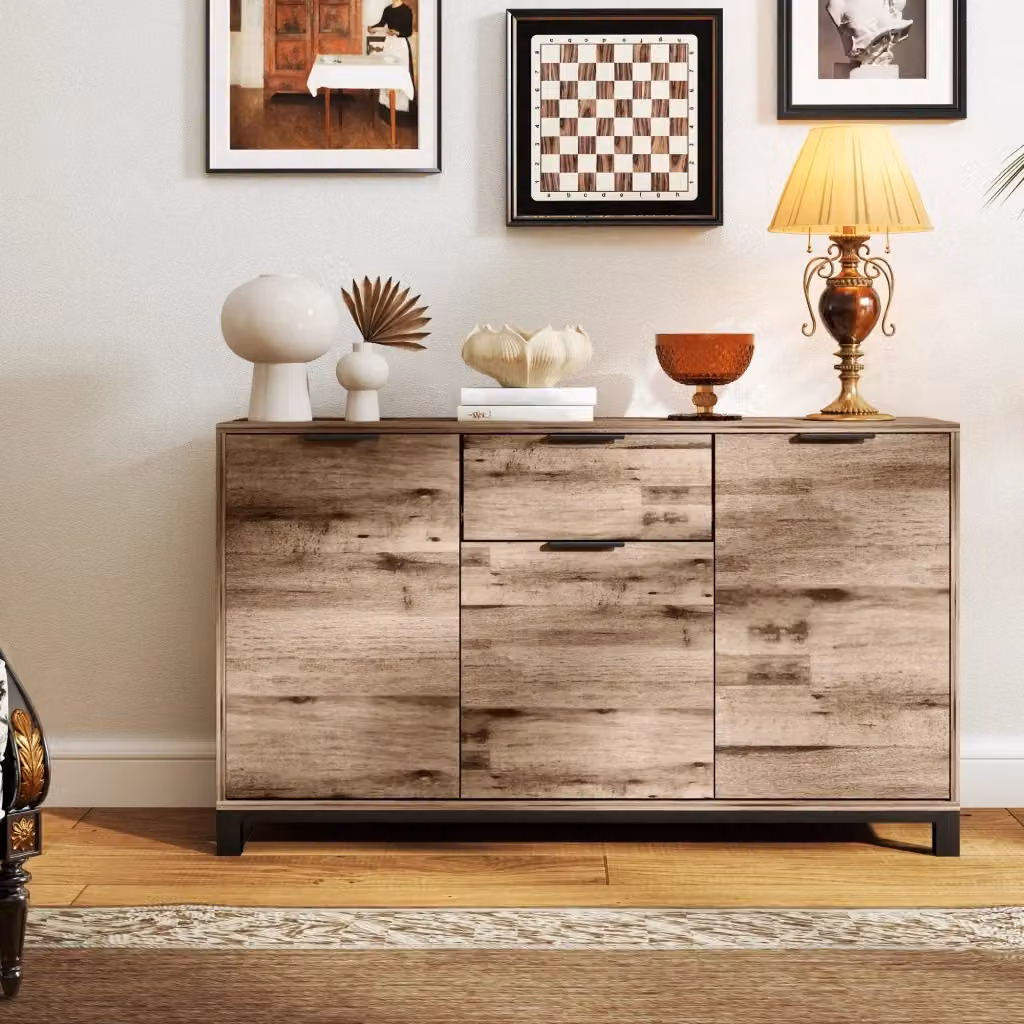 Credenza Buffet Giordanoshop in stile Industriale con Cassetto e 3 Armadietti, Legno Marrone e Metallo Nero, L/P/H: 120 x 36.5 x 70 cm – 2