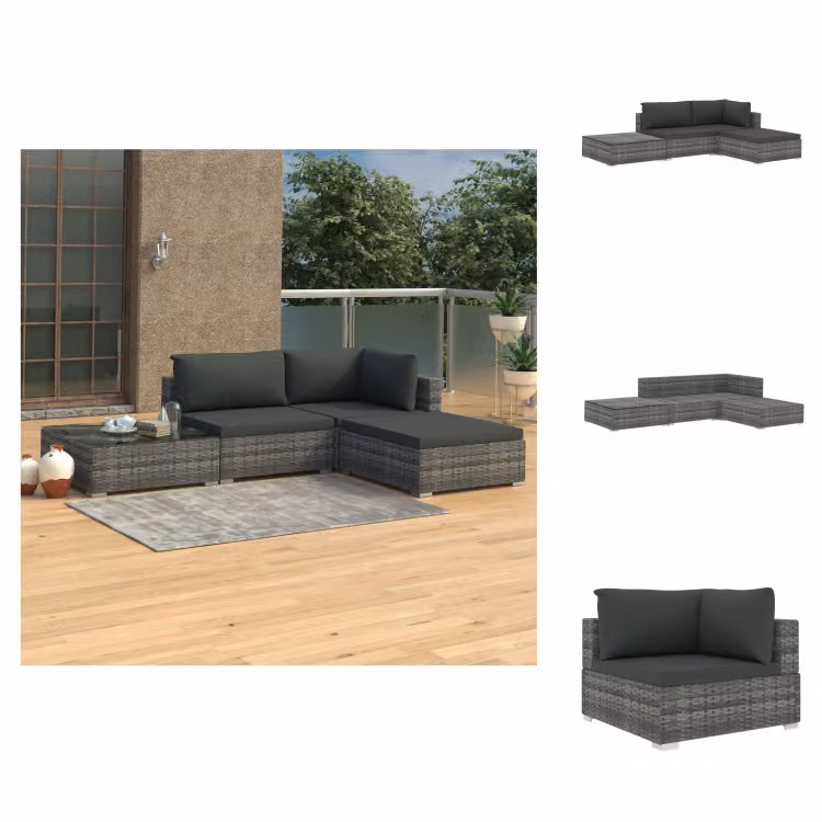 vidaXL Set da salotto da giardino 4 pezzi con cuscini in poly rattan grigio - Set di mobili da giardino
