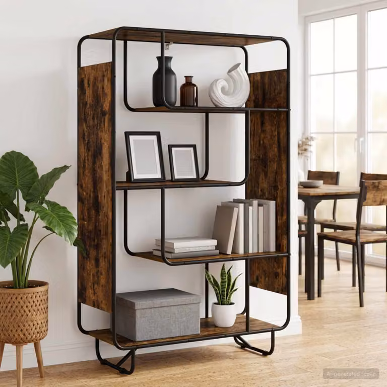 Credenza vidaXL in stile industrial in legno ingegnerizzato e metallo, colore Rovere Fumo, L: 93.5 cm, P: 37.5 cm, H: 144 cm
