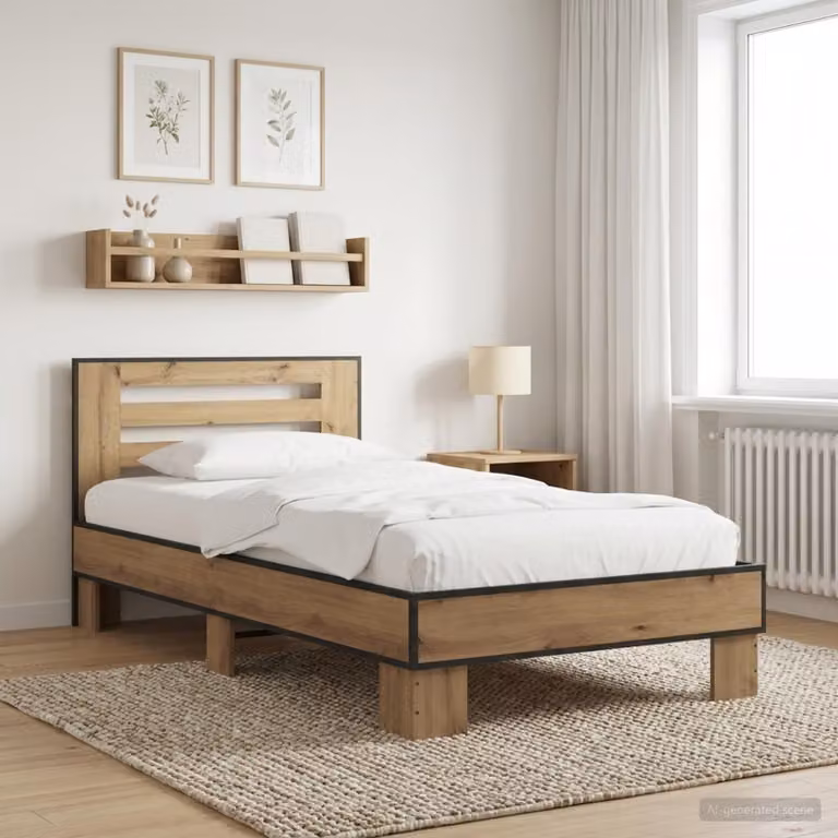 vidaXL Struttura letto con testata in legno Rovere Artigianale, colore marrone, L 80 cm x P 200 cm x H 103 cm