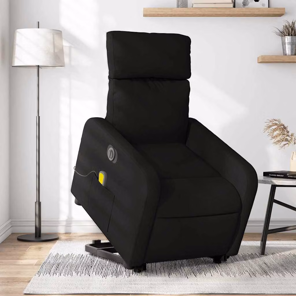 vidaXL Poltrona Alzapersona Elettrica con Massaggio Nera in Tessuto – 1
