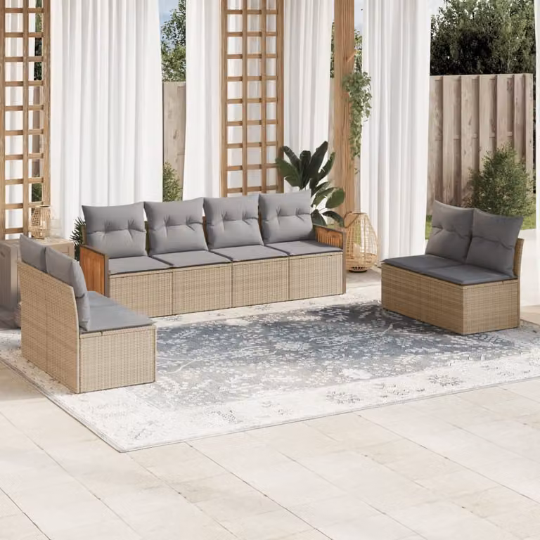 vidaXL Set Divano da Giardino a L 8 pz con Cuscini Beige e Grigio in Polyrattan e Acciaio