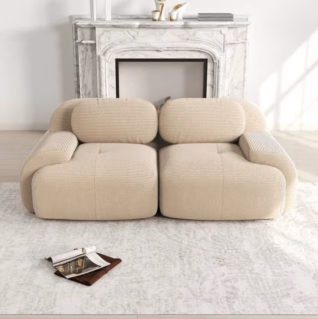 Divano a 2 posti 208x103x70 cm in tessuto beige, modulare, senza montaggio, per soggiorno –